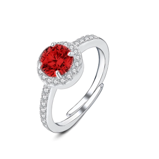 Anello Regolabile con Zircone Rotondo Rosso