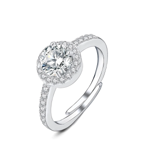 Anello Regolabile con Zircone Rotondo Bianco
