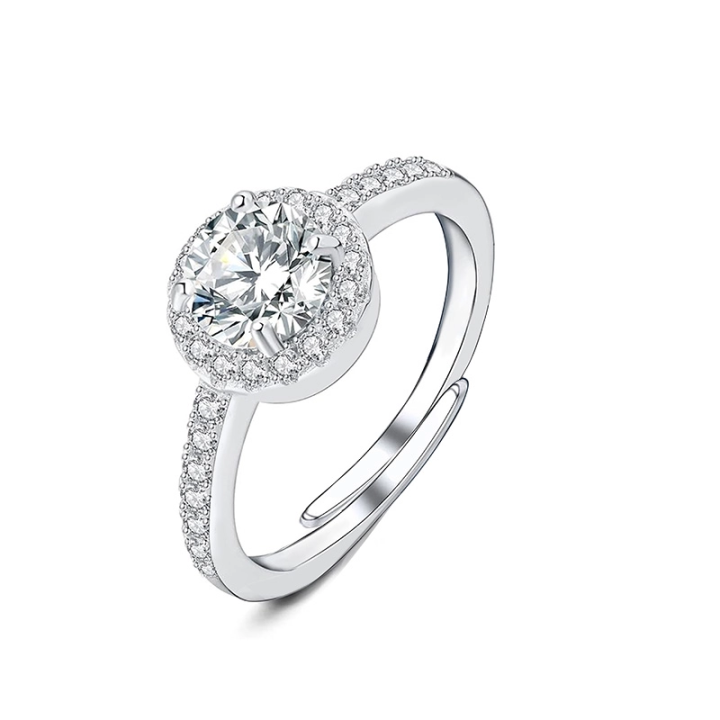 Anello Regolabile con Zircone Rotondo Bianco