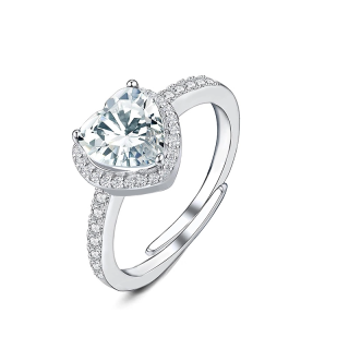 Anello Regolabile con Zircone A Cuore Bianco