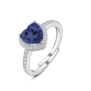 Anello Regolabile con Zircone A Cuore Blu