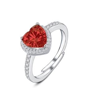 Anello Regolabile con Zircone A Cuore Rossso