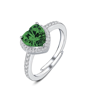 Anello Regolabile con Zircone A Cuore Verde