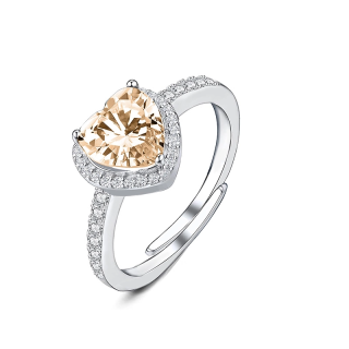Anello Regolabile con Zircone A Cuore Champagne