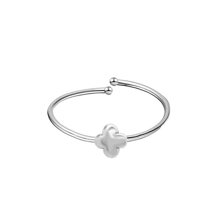 Anello Sottile Regolabile Acciaio Silver 316L Quadrifoglio