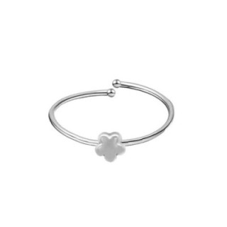 Anello Sottile Regolabile Acciaio Silver 316L Fiore