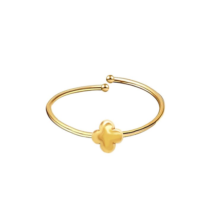 Anello Sottile Regolabile Placcato Oro Giallo Quadrifoglio