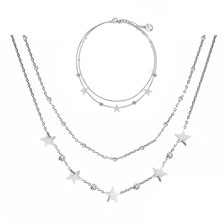 Parure Stella & Zirconia & Doppio Filo Acciaio Silver 316L