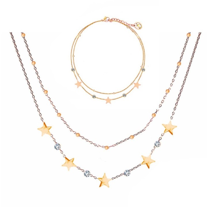 Parure Stella & Zirconia & Doppio Filo Placcata Oro Rosa