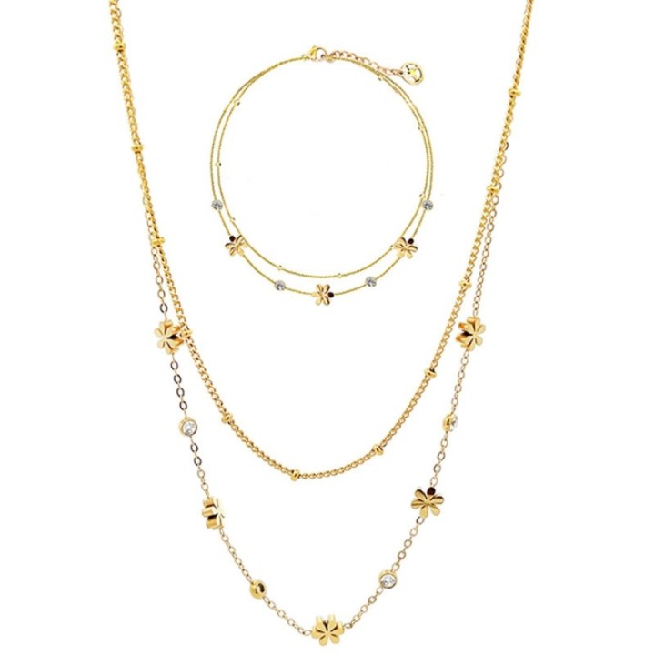 Parure Fiore & Zirconia & Doppio Filo Placcata Oro Giallo