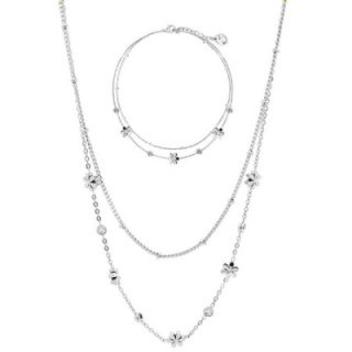 Parure Fiore & Zirconia & Doppio Filo Acciaio Silver 316L