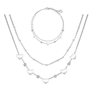 Parure Cuore & Zirconia & Doppio Filo Acciaio Silver 316L