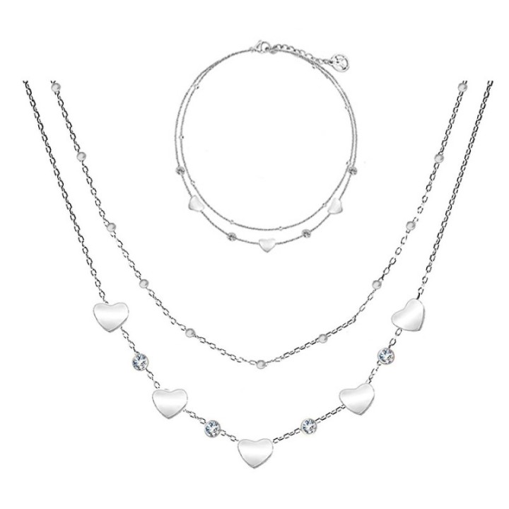 Parure Cuore & Zirconia & Doppio Filo Acciaio Silver 316L