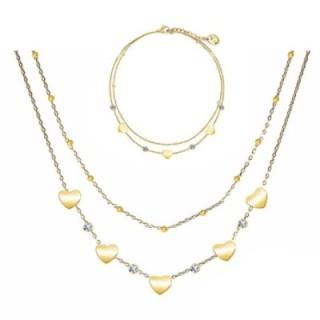 Parure Cuore & Zirconia & Doppio Filo Placcata Oro Giallo