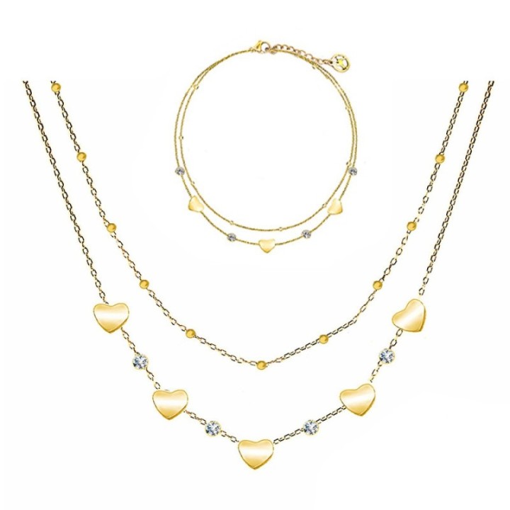 Parure Cuore & Zirconia & Doppio Filo Placcata Oro Giallo