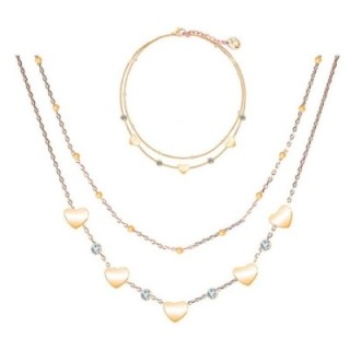 Parure Cuore & Zirconia & Doppio Filo Placcata Oro Rosa