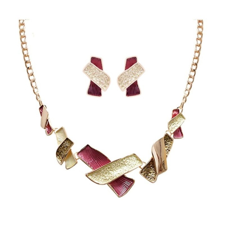 Parure Astratto Smaltato A Forma X Fucsia