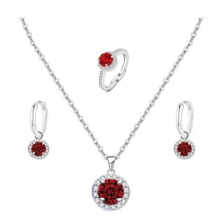 Parure Zircone Rotondo Colorato Rosso