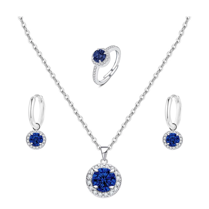 Parure Zircone Rotondo Colorato Blu