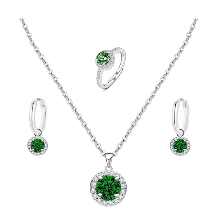 Parure Zircone Rotondo Colorato Verde