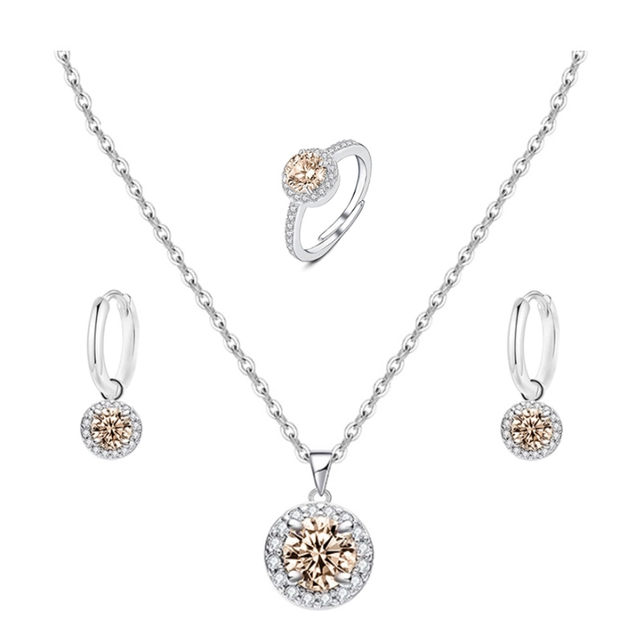 Parure Zircone Rotondo Colorato Champagne