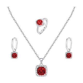 Parure Zircone Quadrato Colorato Rosso