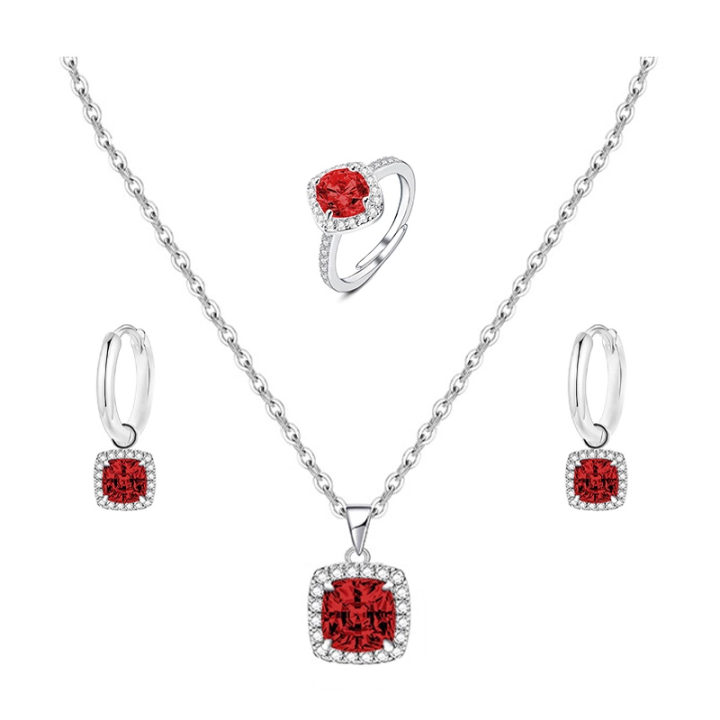 Parure Zircone Quadrato Colorato Rosso