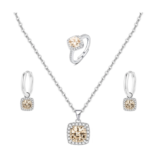 Parure Zircone Quadrato Colorato Champagne