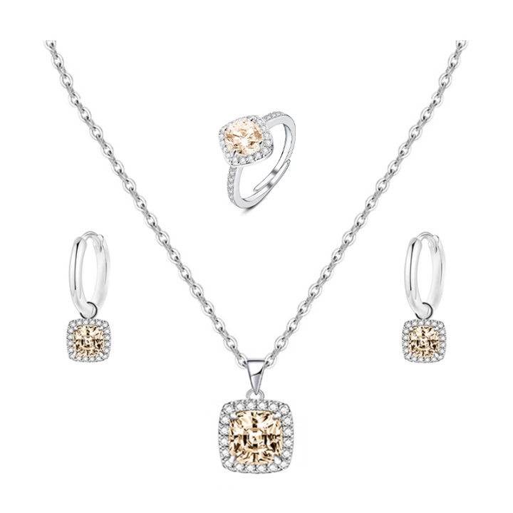 Parure Zircone Quadrato Colorato Champagne