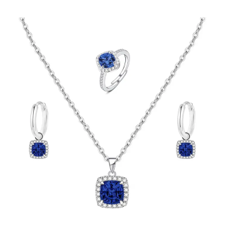 Parure Zircone Quadrato Colorato Blu