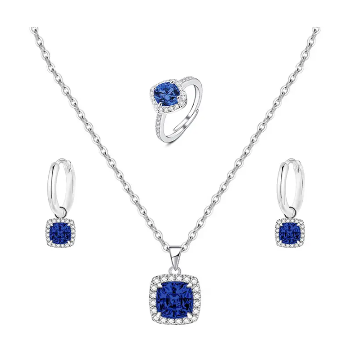 Parure Zircone Quadrato Colorato Blu