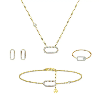 Parure Graffetta Con Strass Placcata Oro Giallo
