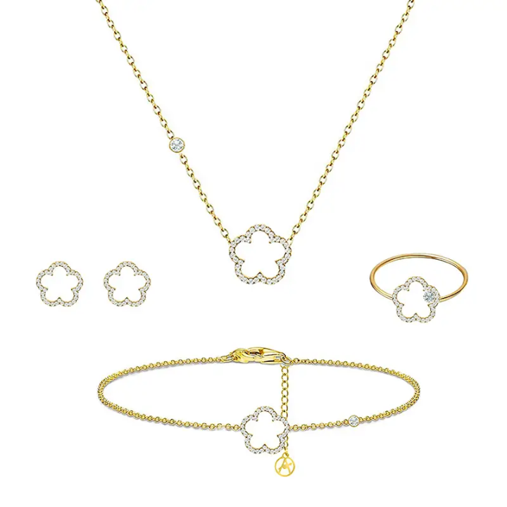 Parure Fiore Con Strass Placcata Oro Giallo