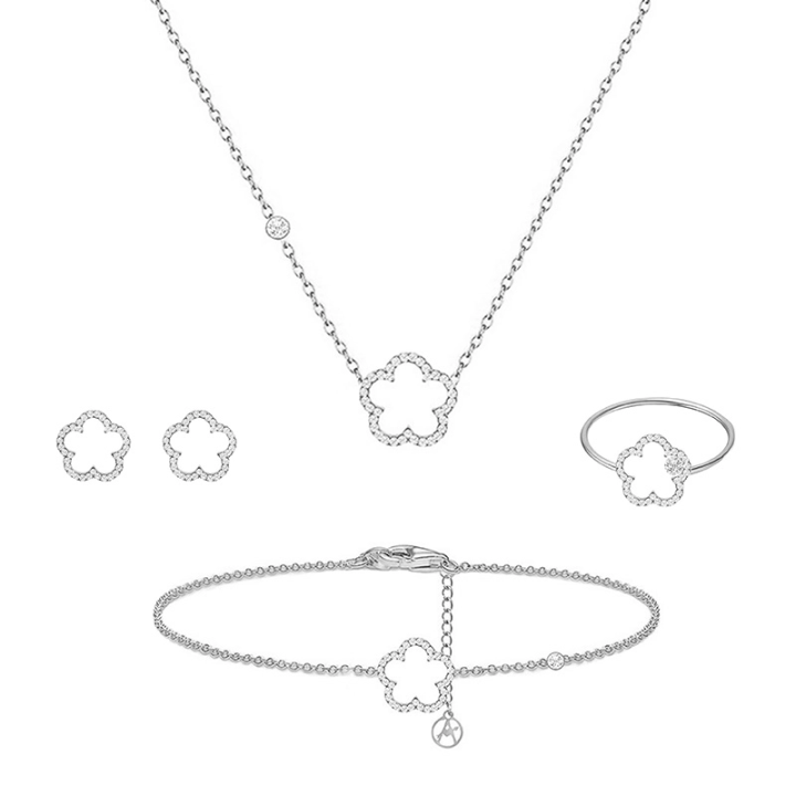 Parure Fiore Con Strass Acciaio Silver 316L