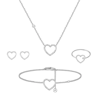Parure Cuore Con Strass Acciaio Silver 316L