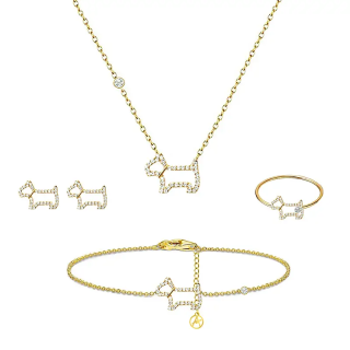 Parure Cane Con Strass Placcata Oro Giallo
