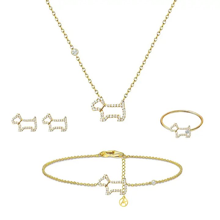 Parure Cane Con Strass Placcata Oro Giallo