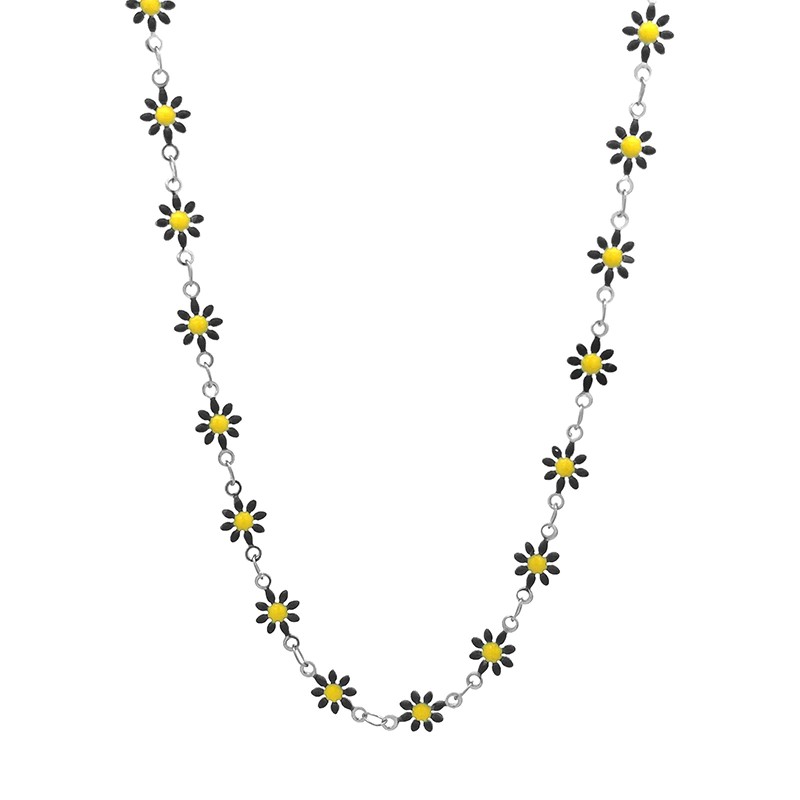 Girocollo Margherite Smalto Nere Acciaio 316L