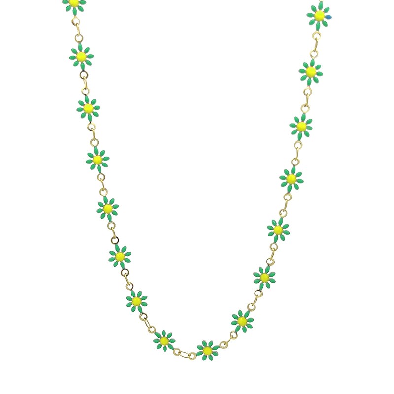 Girocollo Margherite Smalto Verdi Acciaio 316L Oro