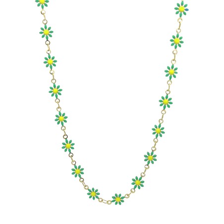 Girocollo Margherite Smalto Verdi Acciaio 316L Oro