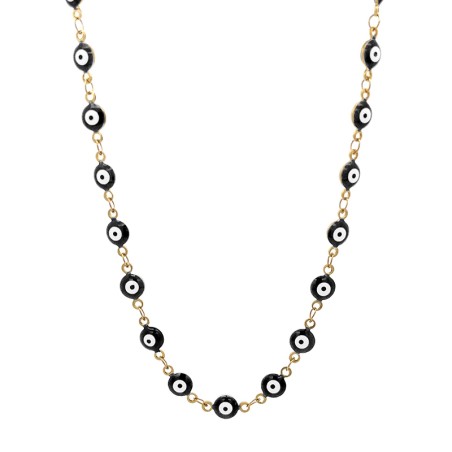 Girocollo Occhio Greco Nero Smalto Acciaio 316L Oro