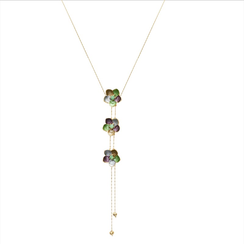 Collana Bijoux Y Lunga Fiori Zen Smaltata Verde