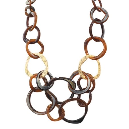 Collana Resina Lunga Marrone Multicerchi Aurea