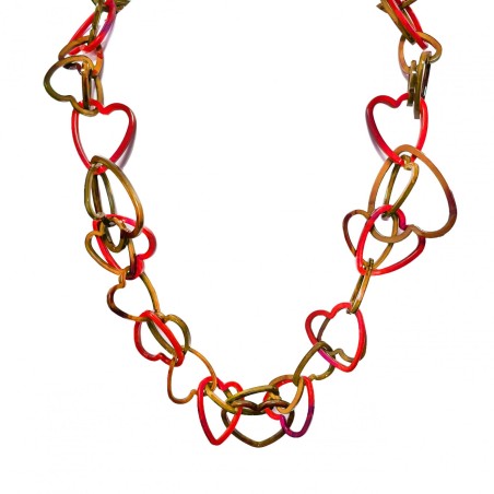 Collana Resina Lunga Catena Cuori Red-Caramel