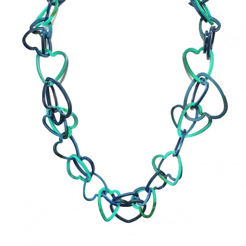 Collana Resina Lunga Catena Cuori Bluceleste