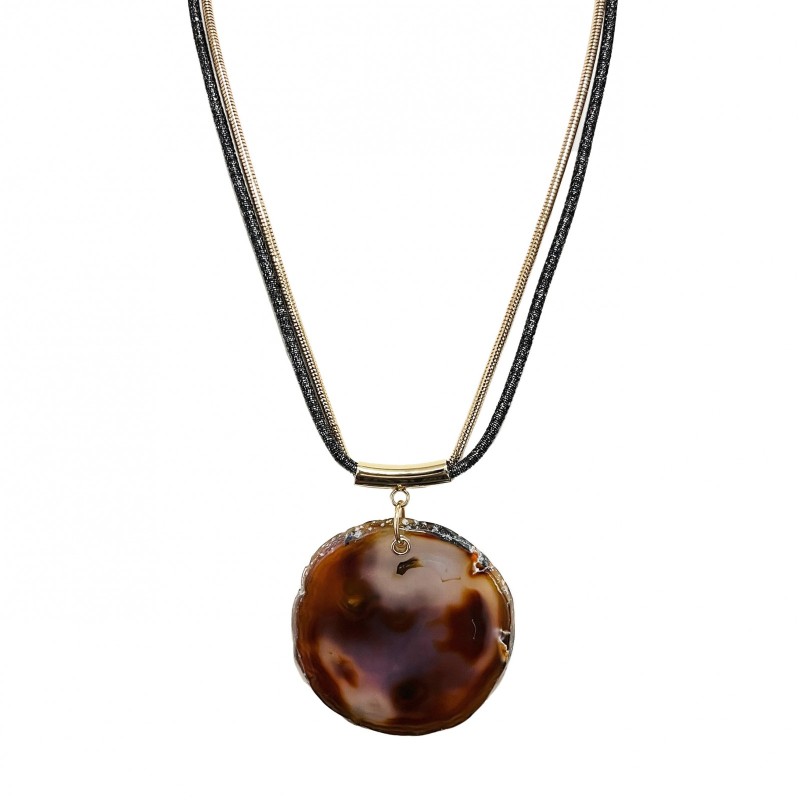 Collana Bijoux Pietra-Medaglione Marrone