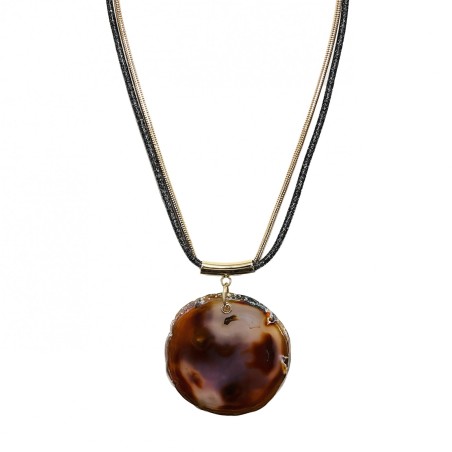 Collana Bijoux Pietra-Medaglione Marrone