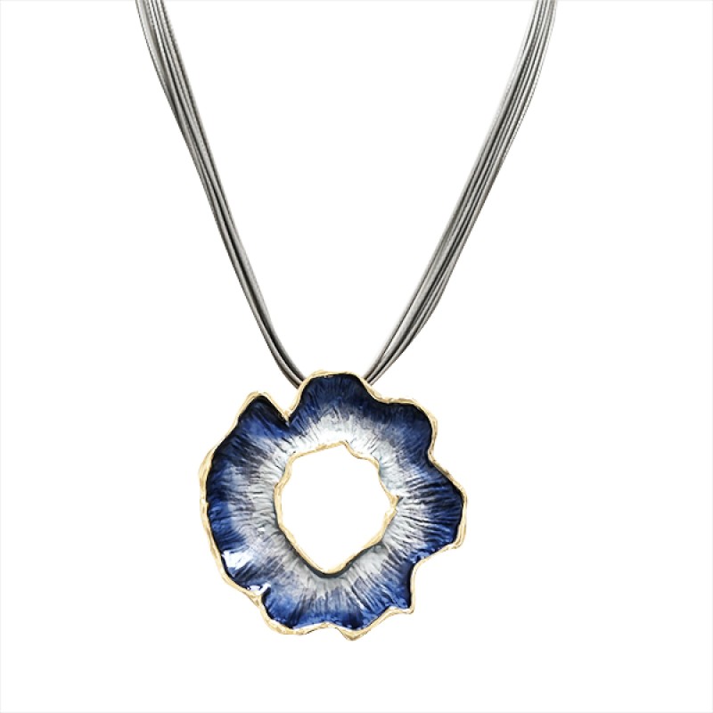 Girocollo Bijoux Multi-filo Fiore Cavo Oro-Blu