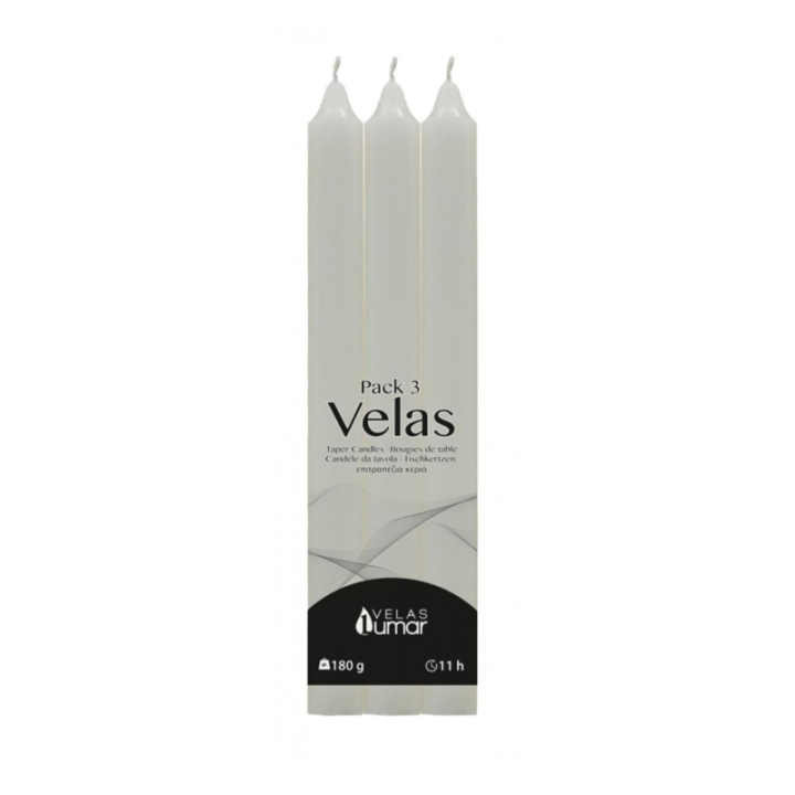 PACK 3 Candela Decorativa da Tavola | 220×20(Ø) BIANCA