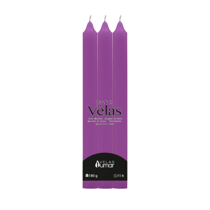 PACK 3 Candela Decorativa da Tavola | 220×20(Ø) LILLA